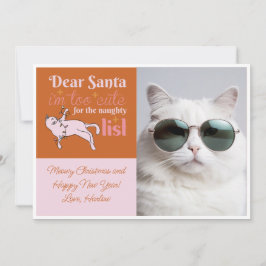 Naughty List Cute Cat Photo Two Tone Julkort