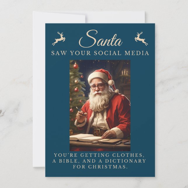 Naughty List Funny Sarcastic Santa Julkort (Framsida)
