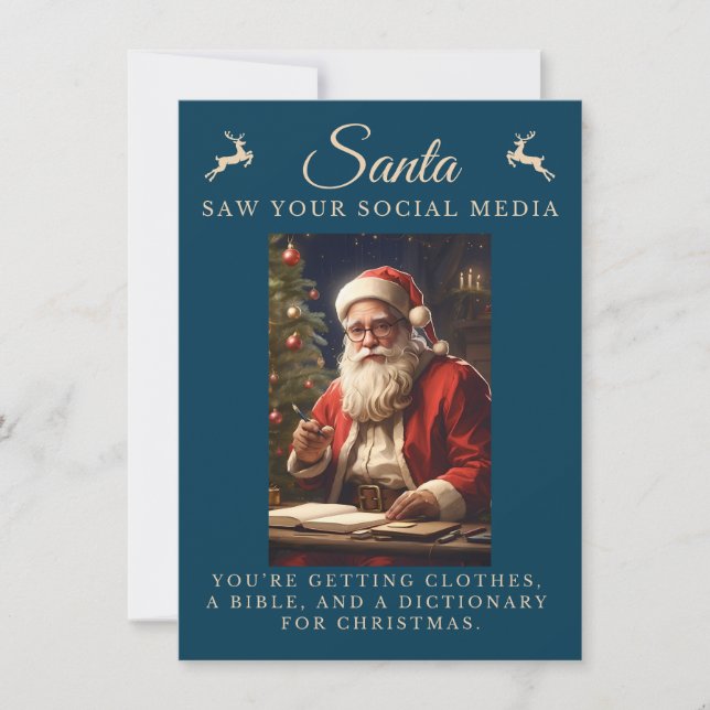 Naughty List Funny Sarcastic Santa Julkort (Framsida)