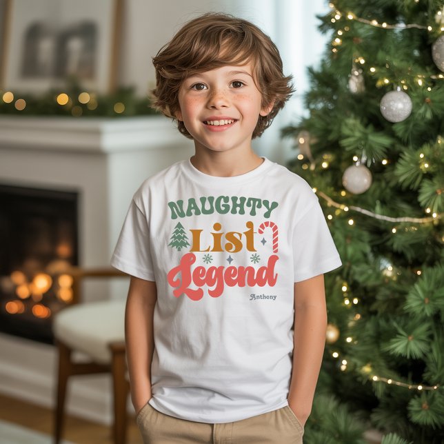Naughty List Legend Kids’ Retro-jul T Shirt (Naughty List Legend Kids’ Retro Christmas Tri-Blend Shirt)