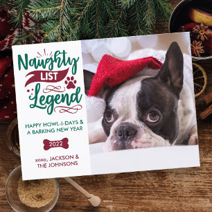 Naughty List Legend Personlig Pet Hund Photo Helg Vykort