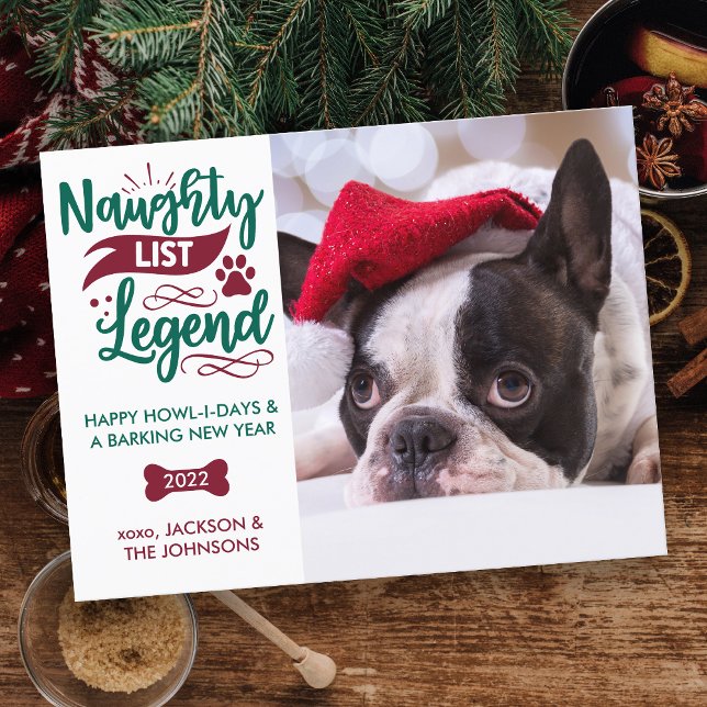 Naughty List Legend Personlig Pet Hund Photo Helg Vykort (Skapare uppladdad)