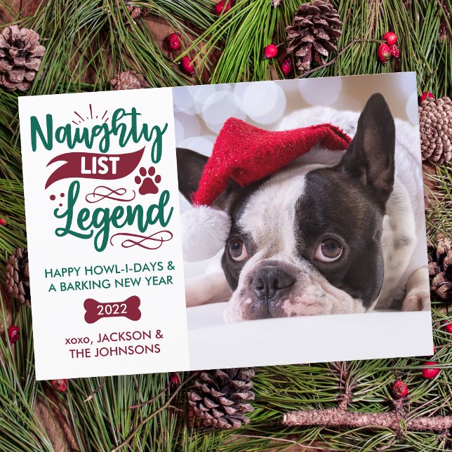 Naughty List Legend Personlig Pet Hund Photo Julkort (Skapare uppladdad)