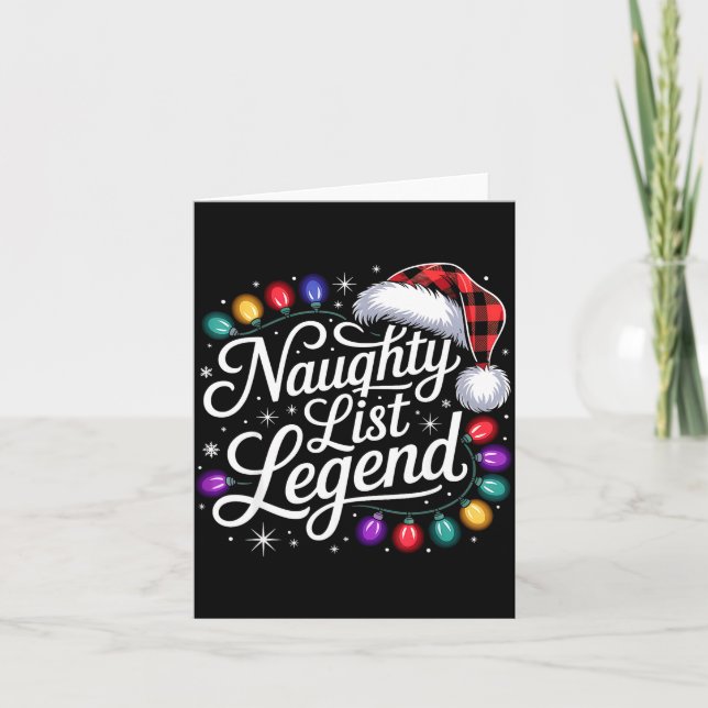 Naughty List Legend Xmas Lights Buffalo Plaid Red  Kort (Framsida)