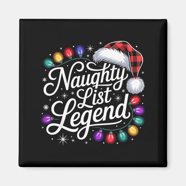 Naughty List Legend Xmas Lights Buffalo Plaid Red  Magnet (Framsidan)