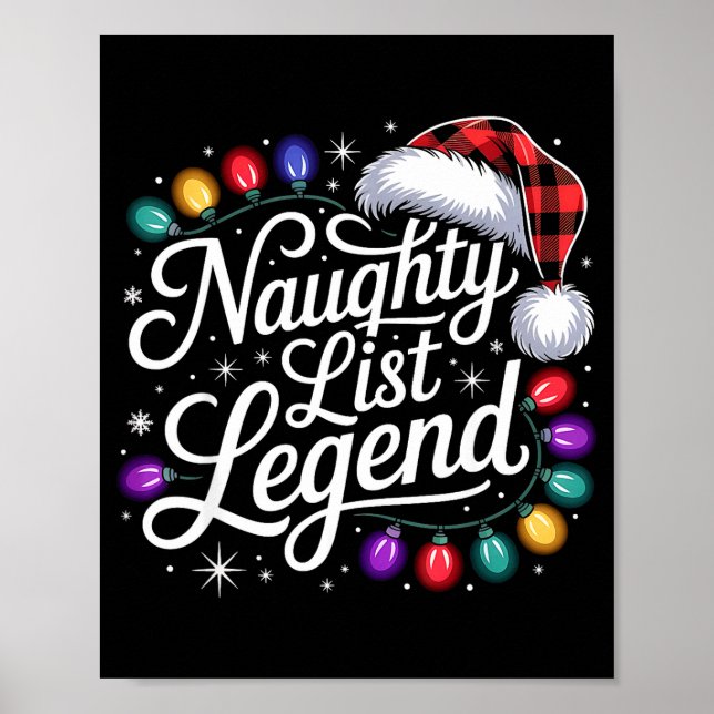 Naughty List Legend Xmas Lights Buffalo Plaid Red  Poster (Framsidan)