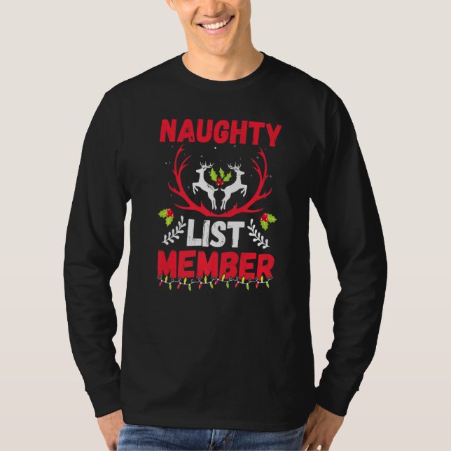 Naughty List Member  Merry Christmas T Shirt (Framsida)