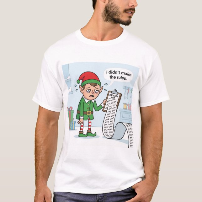 Naughty List Overload – Elf Accountability Tee (Framsida)