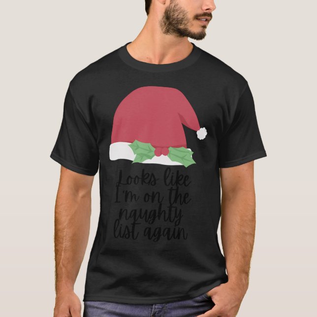 Naughty List Pappa jul Santa Hat T Shirt (Framsida)
