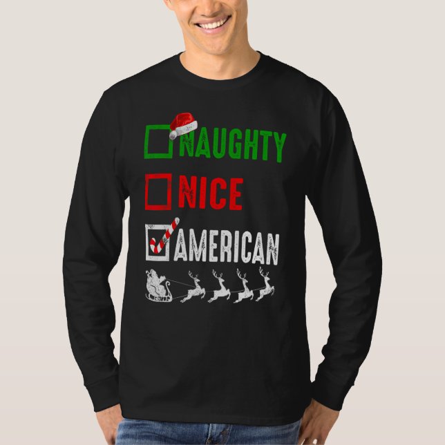 Naughty Nice American jul Pajamas Funny Sant T Shirt (Framsida)