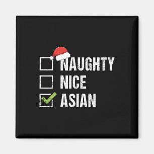 Naughty Nice Asian Asia Santa Hat jul Gift Magnet