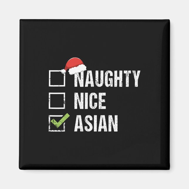 Naughty Nice Asian Asia Santa Hat jul Gift Magnet (Framsidan)