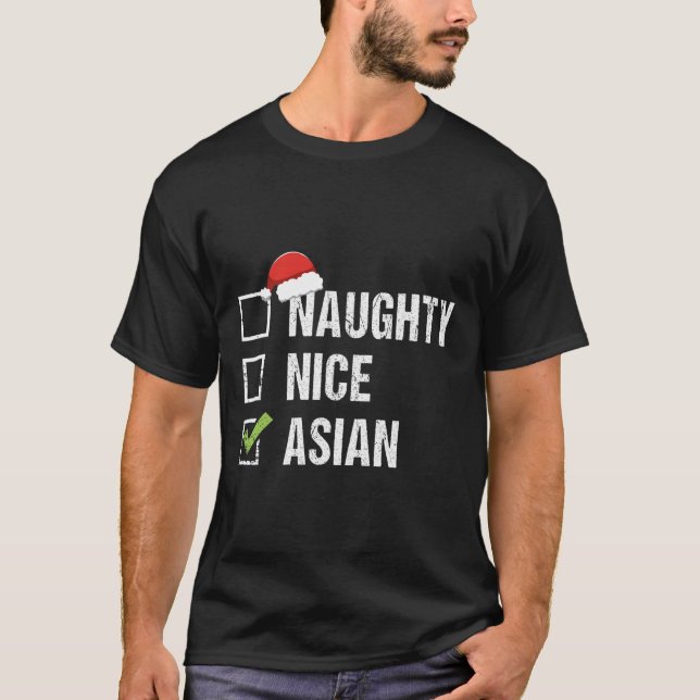 Naughty Nice Asian Asia Santa Hat jul Gift T Shirt (Framsida)