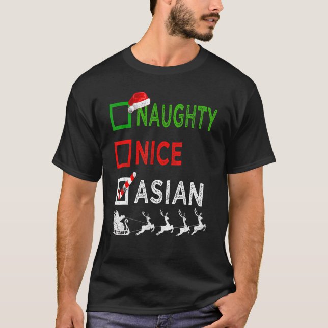 Naughty Nice Asian jul Pajamas Funny Santa H T Shirt (Framsida)