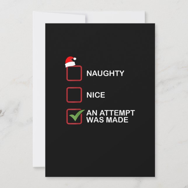 Naughty Nice Attempt Made Funny Christmas List Julkort (Framsida)