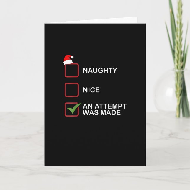 Naughty Nice Attempt Made Funny Christmas List Kort (Framsida)