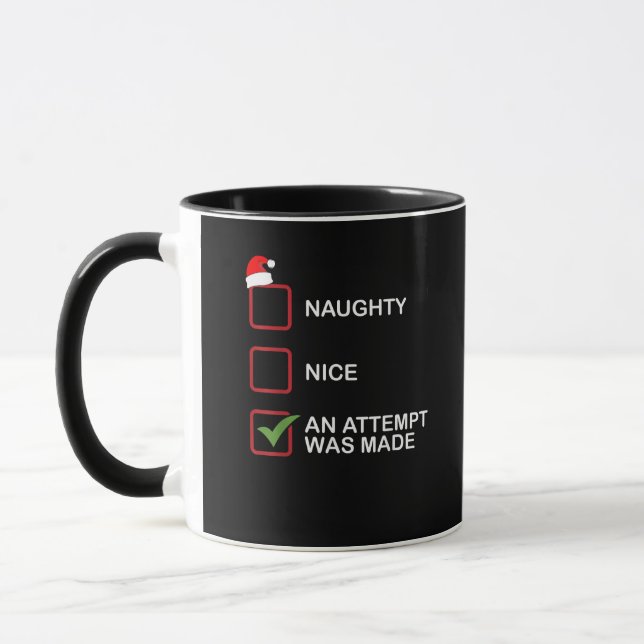 Naughty Nice Attempt Made Funny Christmas List Mugg (Vänster)