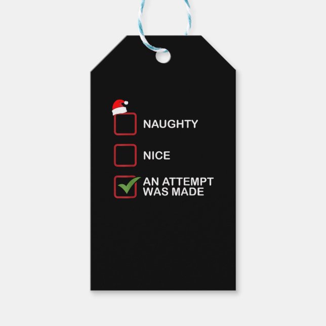 Naughty Nice Attempt Made Funny Christmas List Presentetikett (Framsidan)