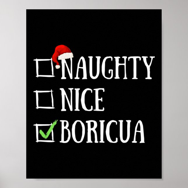 Naughty Nice Boricua Funny Puerto Rico Santa Hat C Poster (Framsidan)