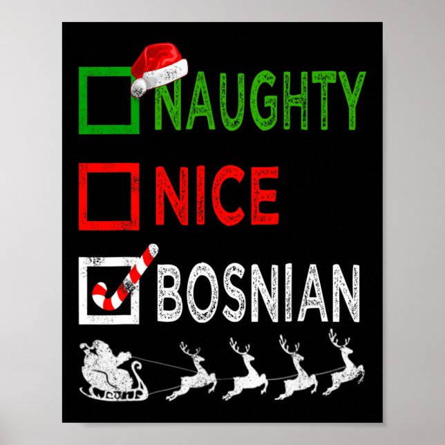 Naughty Nice Bosnian jul Pajamas Funny Santa Poster (Framsidan)