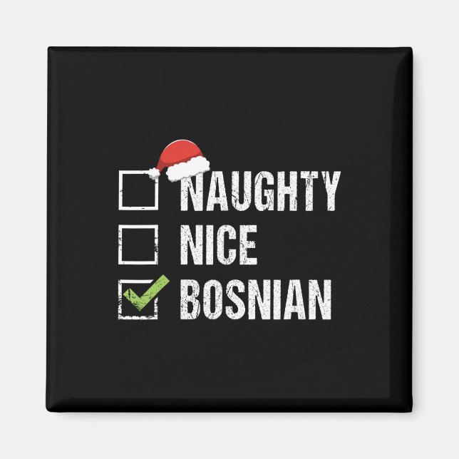Naughty Nice Bosnian Santa Hat julklapp 1 Magnet (Framsidan)