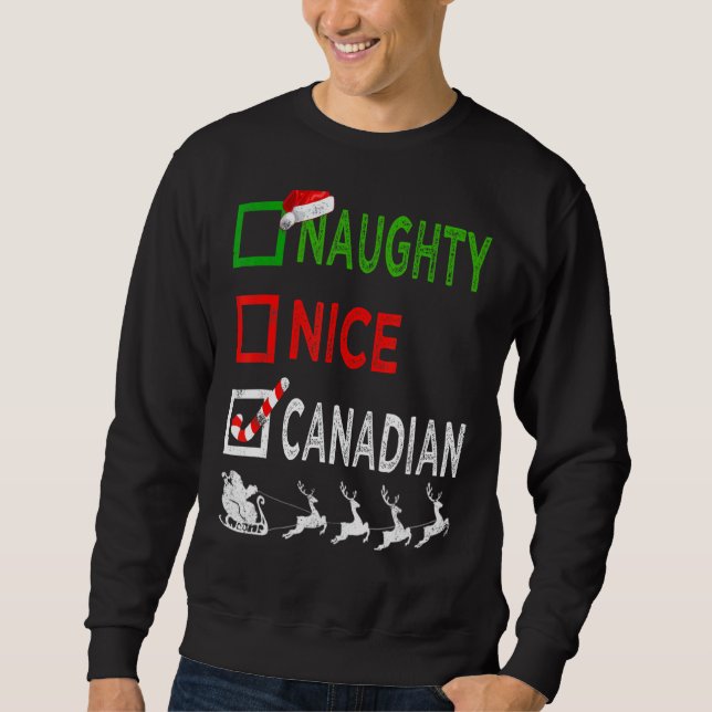 Naughty Nice Canadian jul Pajamas Funny Sant Lång Ärmad Tröja (Framsida)