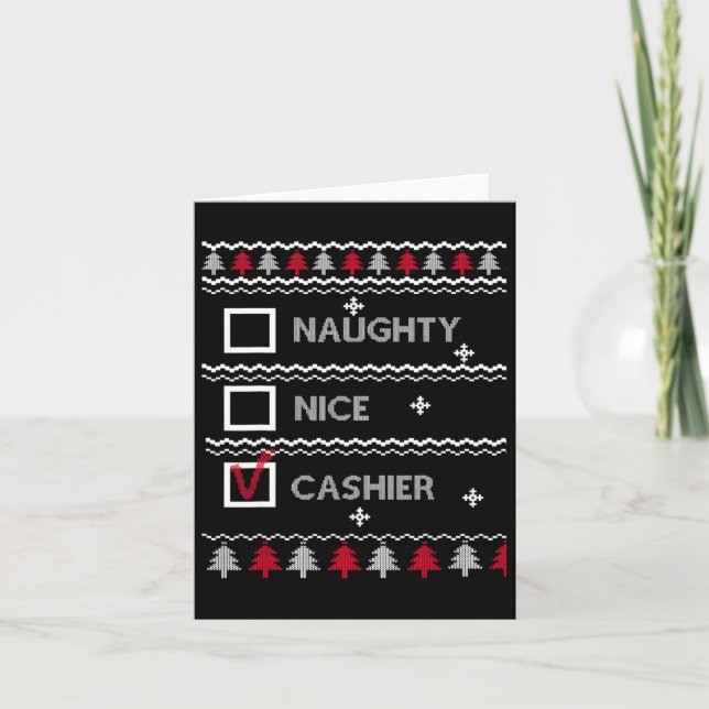 Naughty Nice Cashier Festive Vinter Ugly God jul Kort (Framsida)