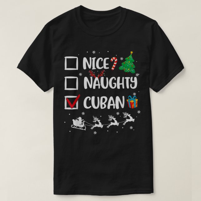 Naughty Nice Cuban Christmas Funny Santa Hat Xmas  T Shirt (Design framsida)
