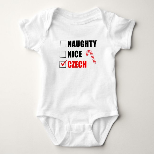 Naughty Nice Czech Santa List Baby Bodykostym T Shirt (Framsida)