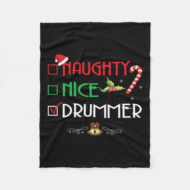 Naughty Nice Drummer Group Matching jul Gift Fleecefilt (Framsidan)