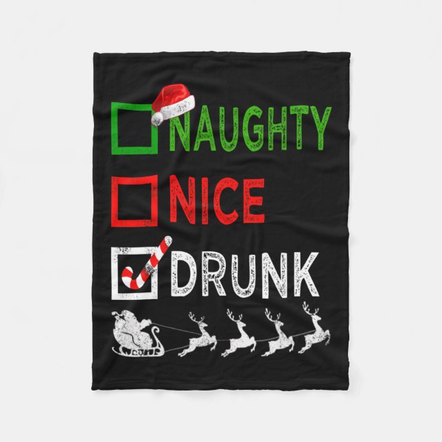 Naughty Nice Drunk jul Pajamas Funny Santa H Fleecefilt (Framsidan)