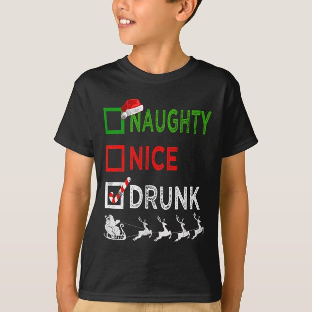 Naughty Nice Drunk jul Pajamas Funny Santa H T Shirt (Framsida)