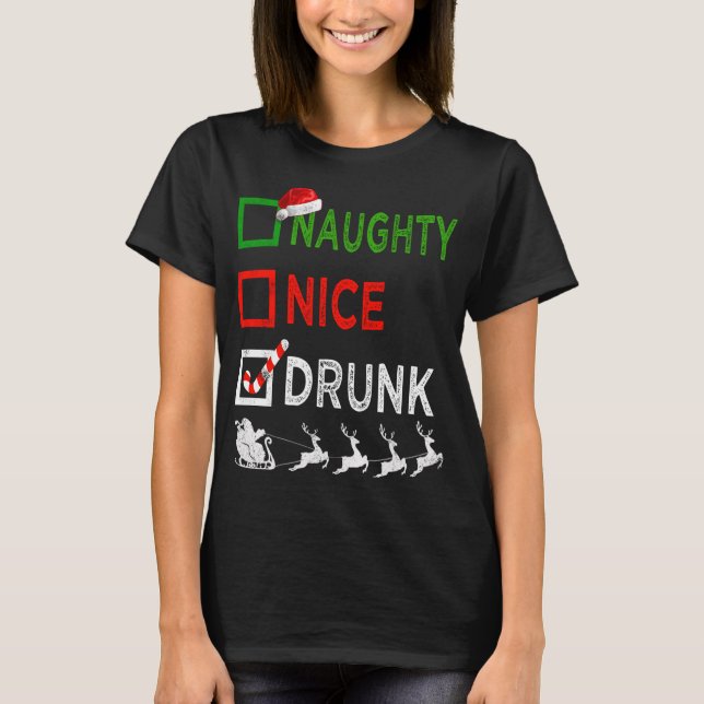 Naughty Nice Drunk jul Pajamas Funny Santa H T Shirt (Framsida)