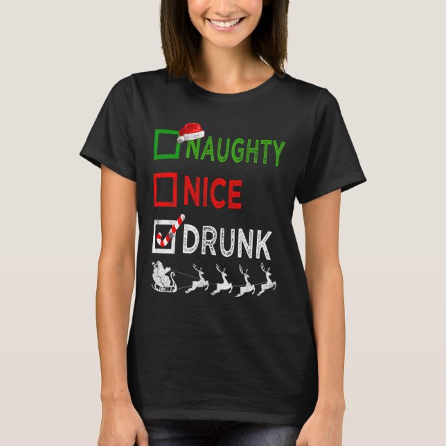 Naughty Nice Drunk jul Pajamas Funny Santa H T Shirt (Framsida)