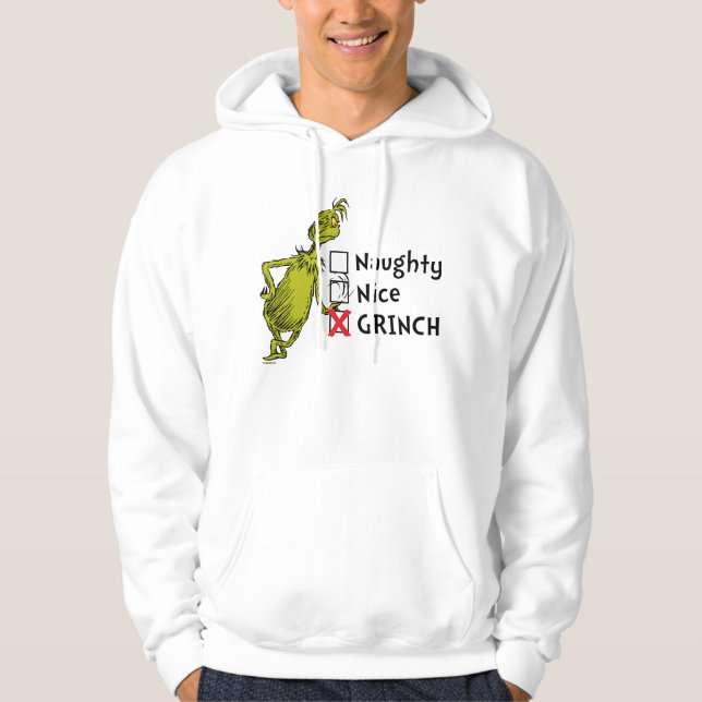 Naughty, Nice eller Grinch Hoodie (Framsida)