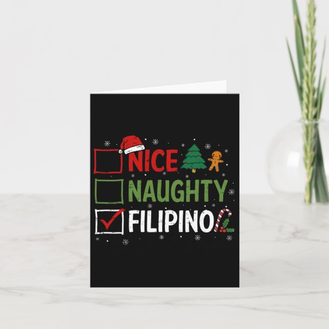 Naughty Nice Filipino jul Pajamas Santa Clau Kort (Framsida)