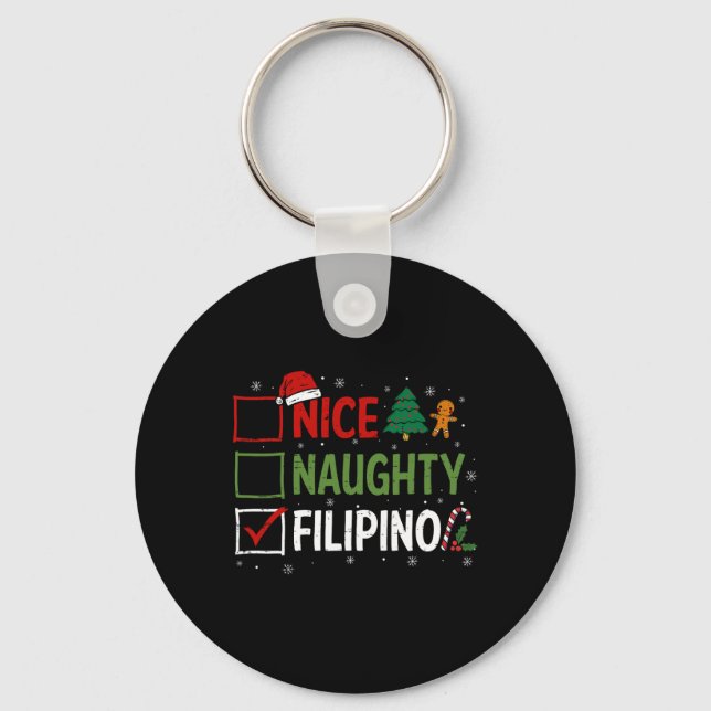 Naughty Nice Filipino jul Pajamas Santa Clau Nyckelring (Framsida)