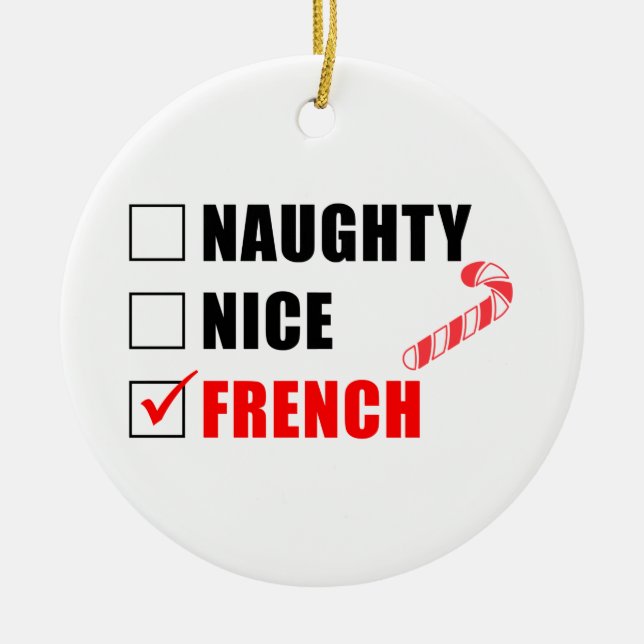 Naughty Nice Fransk Candy cane Ceramic Ornamic Julgransprydnad Keramik (Framsidan)