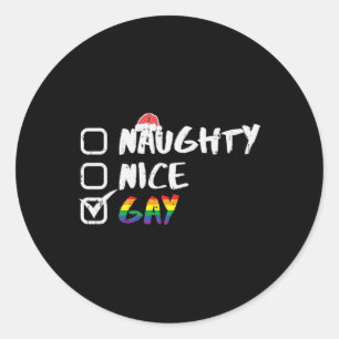 Naughty Nice Gay Rainbow Funny Gay pride Lgbt Chri Runt Klistermärke