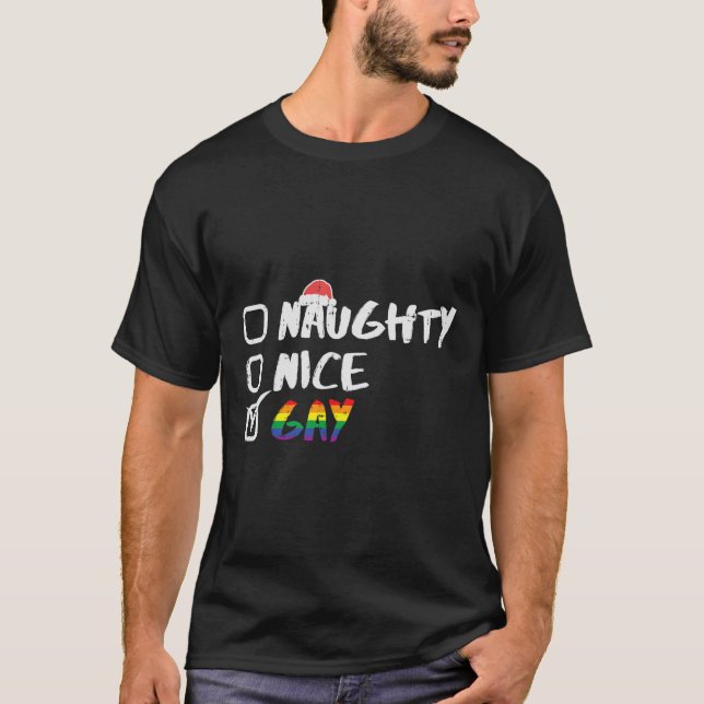 Naughty Nice Gay Rainbow Funny Gay pride Lgbt Chri T Shirt (Framsida)