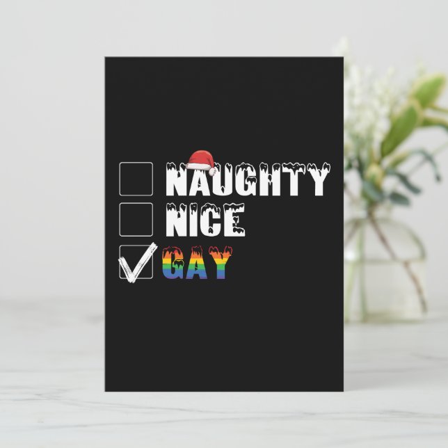 Naughty Nice Gay Rainbow Pride HBT-julgåva Inbjudningar (Stående Fram)