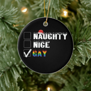 Naughty Nice Gay Rainbow Pride HBT-julgåva Julgransprydnad Keramik