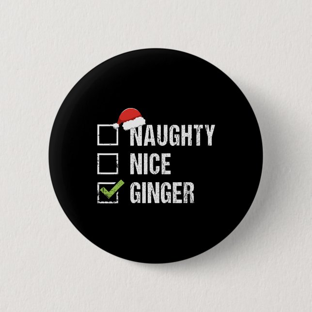 Naughty Nice Ginger Rödhårig Santa Hat Irish Krist Knapp (Framsida)