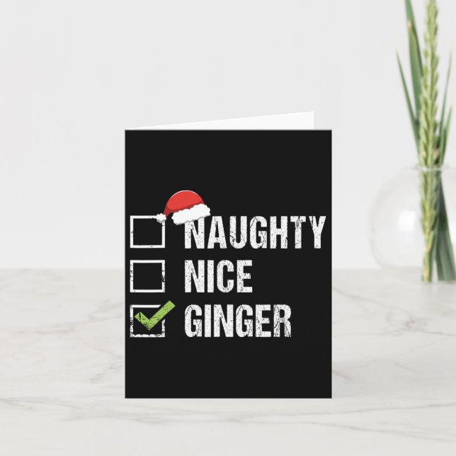 Naughty Nice Ginger Rödhårig Santa Hat Irish Krist Kort (Framsida)