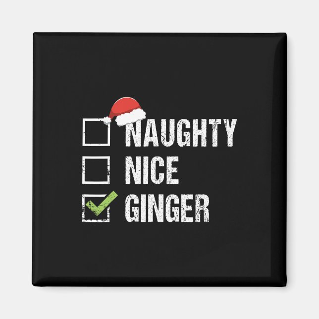 Naughty Nice Ginger Rödhårig Santa Hat Irish Krist Magnet (Framsidan)