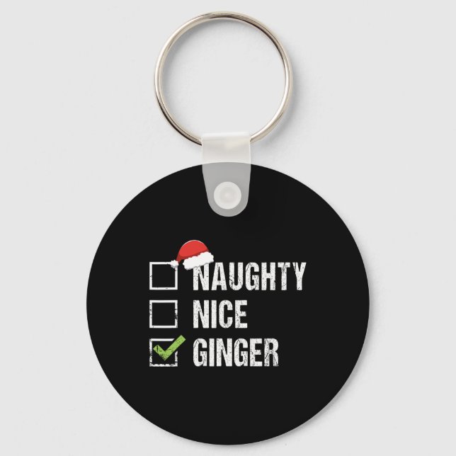 Naughty Nice Ginger Rödhårig Santa Hat Irish Krist Nyckelring (Framsida)