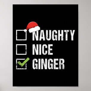 Naughty Nice Ginger Rödhårig Santa Hat Irish Krist Poster