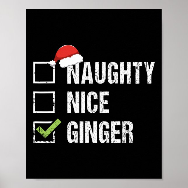 Naughty Nice Ginger Rödhårig Santa Hat Irish Krist Poster (Framsidan)