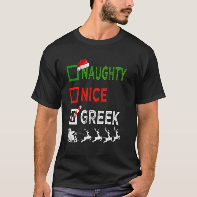 Naughty Nice Grekisk jul Pajamas Funny Santa H T Shirt (Framsida)