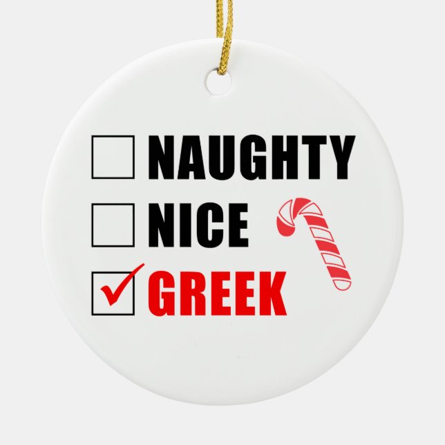 Naughty Nice Grekiska Candy cane Ceramic Ornamic Julgransprydnad Keramik (Framsidan)